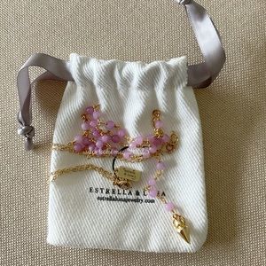 Pink Rosary Bead Lariat Necklace